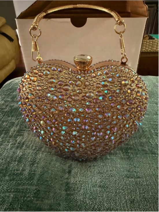 Ramla Handbags - Women's Ramla Gold Iridescent Heart Shaped Clutch One Size